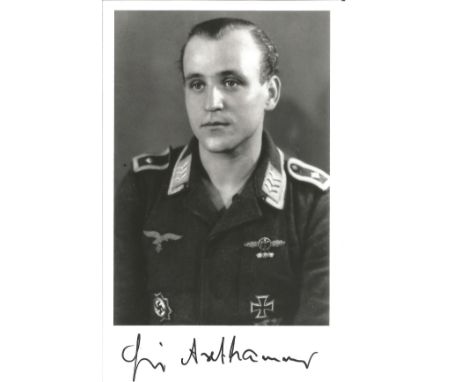 WW2 Luftwaffe ace Oberstleutnant Fritz Aufhammer Kommodore JG301 September 1944 - May 1945 signed 6 x 4  black and white port