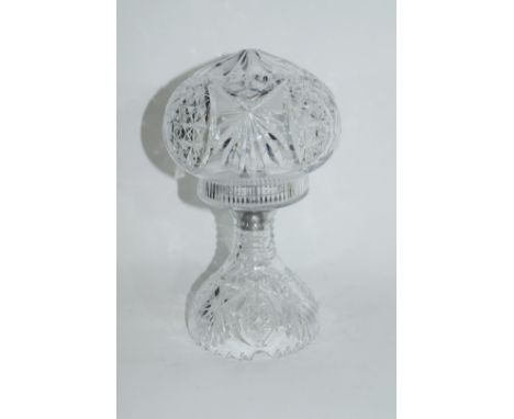 Cut glass lamp and shade converted to electricity, 27cm high