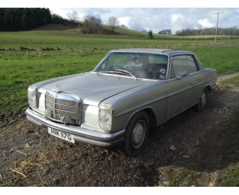 A 1969 Mercedes-Benz 250CE, registration number ANK 117G, silver. This Mercedes coupé was purchased by the vendor for his wif