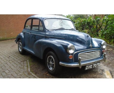 A 1969 Morris Minor saloon, registration number DVG 707G, Trafalgar blue. This practical starter classic is fitted a 1098cc e