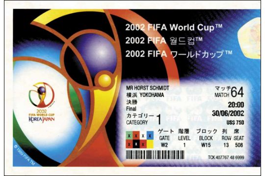 Fifa World Cup 02 Final Ticket Brasil V Germany World Cup 02 Korea Japan Entrance Card