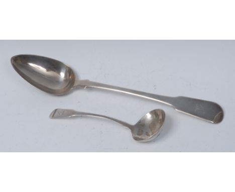A Fiddle pattern serving spoon  Thomas Wallis (II) & Jonathan Hayne, London 1810;  a sauce ladle, Thomas James, London 1809 (
