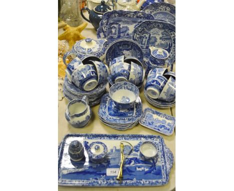 Blue and White Ceramics - Spode Italian pattern side plates; two tier cake plate cereal bowls; sugar bowl; bread and butter p