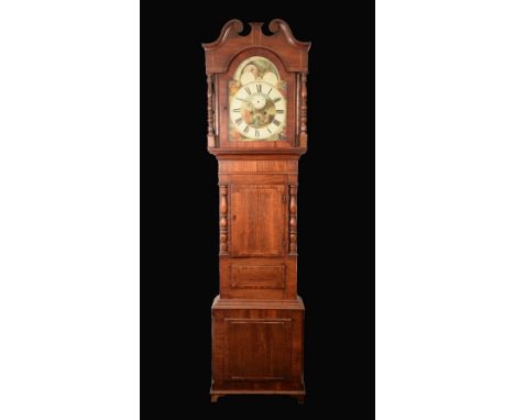 A William IV/Victorian  oak and mahogany longcase clock, the 33.5cm painted dial, inscribed with Roman numerals, moon phases 