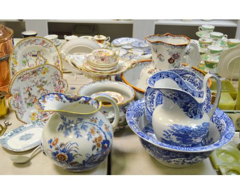 A Masons Ironstone wash set; another Adams; a Staffordshire tureens, ladle, salt cellar; etc.