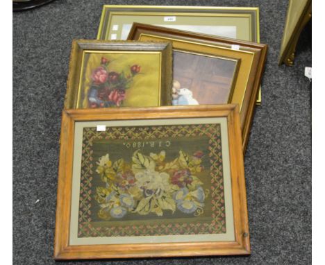 A Victorian framed tapestry , 1880;  etc (4)