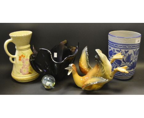 20th century design - a studio glass handkerchief bowl, signed Natasha; a woos Arabesque cylinder vase;  etc (5) 