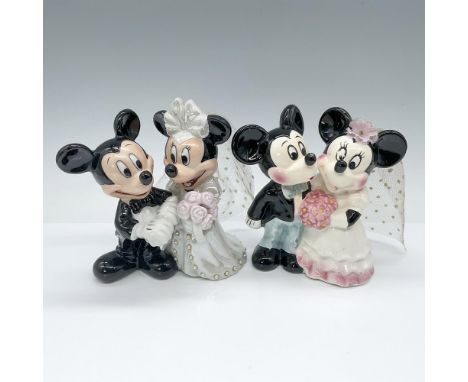 Charming ceramic figurines portraying the beloved characters Mickey and Minnie as bride and groom, complete with authentic Di