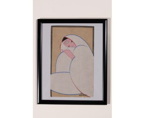"Untitled" - JAMINI ROY (1887-1972).An elegant painting by celebrated Indian modernist Jamini Roy (1887–1972), depicting a st