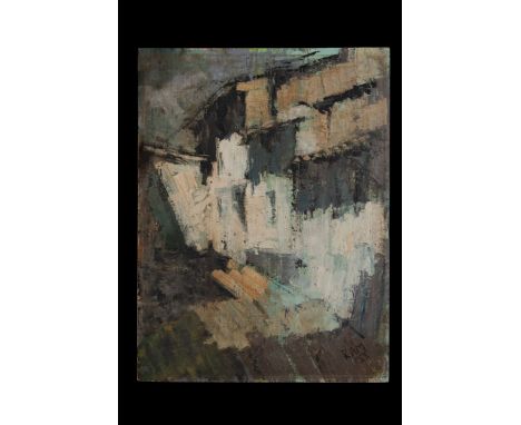 Ram Kumar, "Untitled", Oil on Board (1924-2018).An early work by Ram Kumar, this oil on board painting showcases his signatur