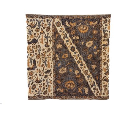 An Indonesian Cotton Batik Embroidery, 19th Century.An Indonesian batik textile, featuring a rich interplay of floral and avi