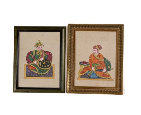 **NO RESERVE**A Pair of Indian Rajasthani Portraits of Indian Nobility.This finely painted pair of Rajasthani miniature portr