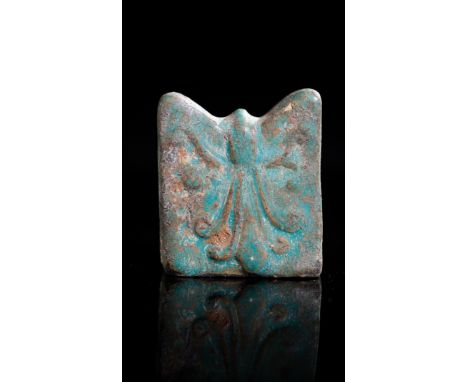 A Fatimid Turquoise-Glazed Ceramic Rook Chess Piece, Possibly 10th–12th Century.Of rectangular form with a subtly flaring, no