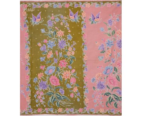 An Indonesian Batik Embroidery with Pastel Floral and Butterfly Motifs, 19th Century.An Indonesian batik textile featuring a 