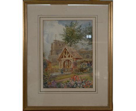 A M Harding - 'Winchester', watercolour, signed lower left, 36 x 27 cm to/w Victor M Cardew - 'Lych Gate, Ramsbury Wilts', si