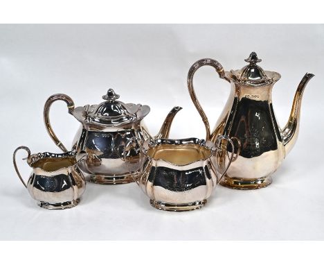 A late Victorian heavy quality silver four-piece tea/coffee service of lobed form, Atkin Brothers, London 1895, 56oz (1742g) 