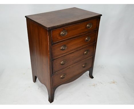 A Victorian mahogany chest of four long graduated drawers on shaped bracket feet, 82 cm wide x 52 cm deep x 103 cm high