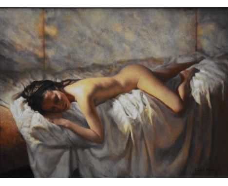 Hamish Blakely (20th century) - 'Dormire', serigraph canvas on board, signed to lower right, numbered 28/50, 75 x 100 cm c/w 