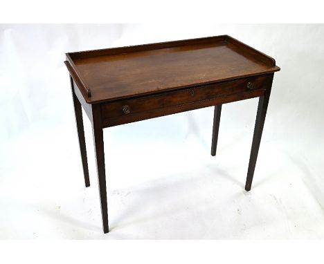 A Victorian mahogany side table with three/quarter gallery top over a single long frieze drawer, on square tapering legs, 92 