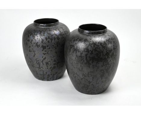 A pair of Poole Pottery black 'Calypso' lustre globular vases, 22cm high