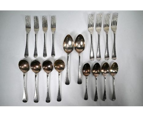 A matched part set of Old English pattern silver flatware - all bearing family crest; Martin Hall &amp; Co, Sheffield 1916/20