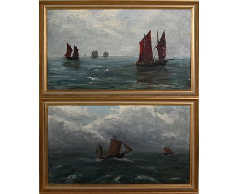 R. G. - A pair of marine studies - one calm waters, the other a squall, oil on canvas, each initialled, 19 x 34 cm (2)Some su