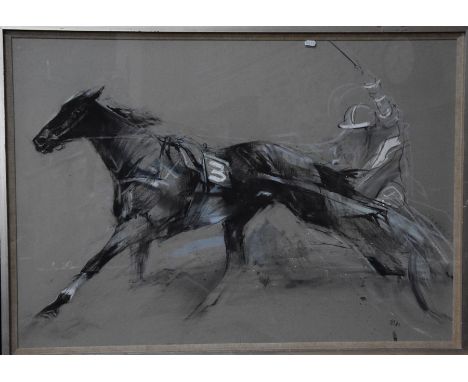 M - A figurative study of a horse and rider number 3, charcoal and chalks, signed with monogram and dated '83, 68 x 98 cm, Ol