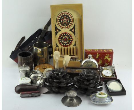 Assorted collectables, to include a hallmarked silver capstan inkwell, hallmarked Birmingham 1919, together with pewter hip f