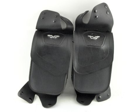 Two Harley Davidson motorcycle side carriers, bearing "HD" chrome label, 25cm long