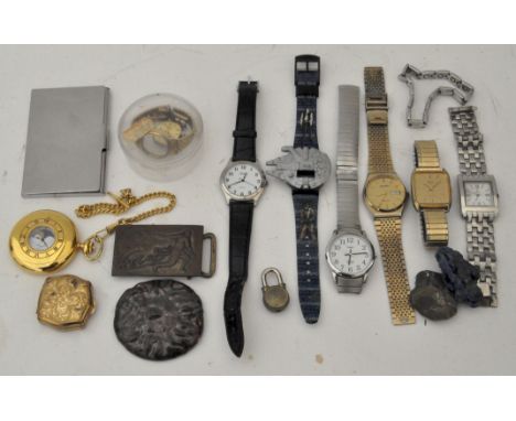 A group of vintage wristwatches, including a Timex and a Sekonda 
