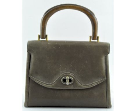 A vintage leather handbag, impressed mark to inside of clasp "Gucci" 23cm x 25cm