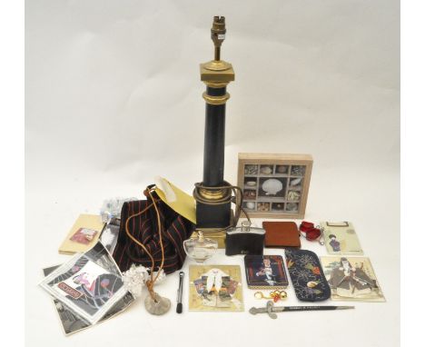 Assorted collectables, including a brass table lamp of column form, 56cm high, together with other items