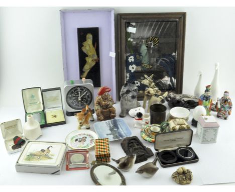 An assortment of collectables, to include a Ronson lighter, Sylvac terrier, Smiths stopwatch clock and more