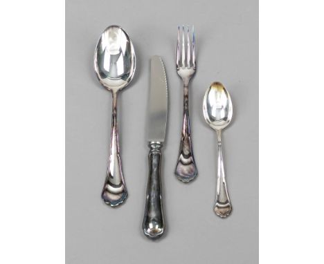 Besteck für zwölf Personen, 48-tlg., Deutsch, 2. H. 20. Jh., MZ: Bremer Silberwarenfabrik, Silber 800/000, Modell Englisch Ch