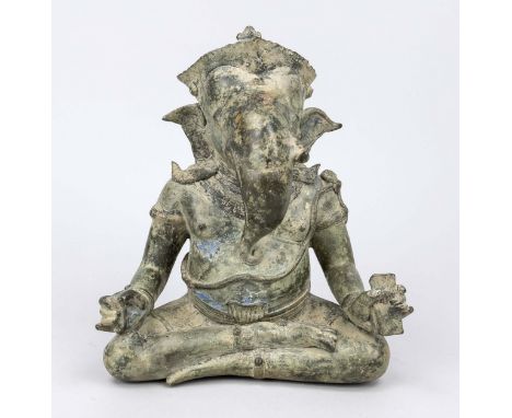 Ganeshafigur, genauere Herkunft und Alter ungewiss, Bronze gefüllt? Ber. und leicht best., H. 31 cm (sehr schwer)