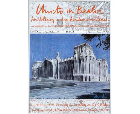 Christo (1935-2020), handsigniertes Ausstellungsplakat ''Christo in Berlin. Ausstellung in der Akademie-Galerie...1993''m Far