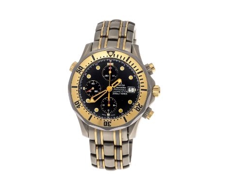 Omega Seamaster Professionell 30m WD, Titan/ 750 RG, Ref. 1780504 um 1990, mit Reparaturkarte aus 1995, Chronograph, Chronome