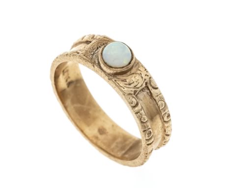 Opal-Ring RG 585/000 mit einem rund Opal-Cabochon 3,8 mm mit gutem Farbenspiel, RG 50, 3,1 g