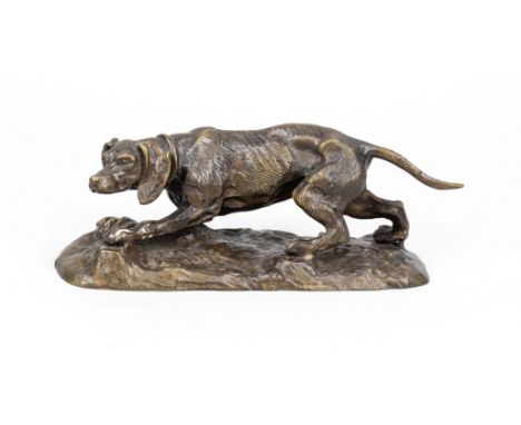 Anonymer Bildhauer um 1900, Jagdhund, patinierte Bronze, unsign., L. 20 cm