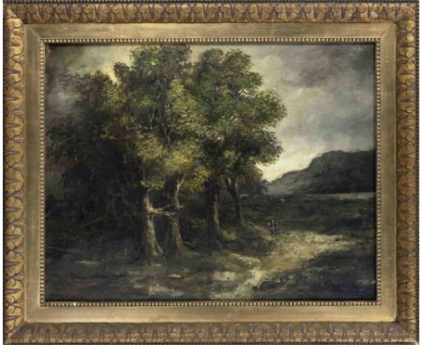 K. Mayerhofer, 1. H. 20. Jh. Landschaft mit aufziehendem Unwetter und Staffagefigur, Öl auf Lwd., u. re. sign. u. dat. 1917, 