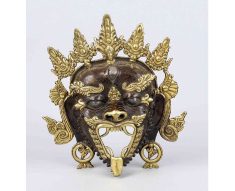 Mahakala Maske, Tibet, 20. Jh., Bronze partiell vergoldet, 35 x 31 cm