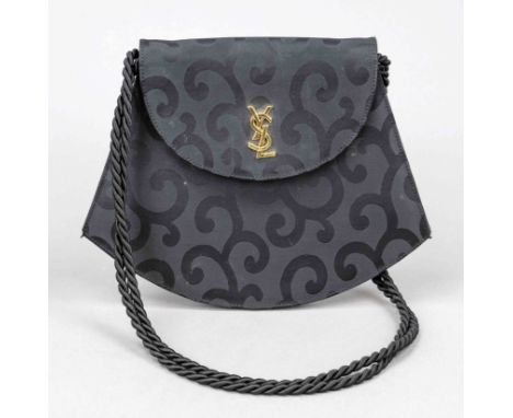 Yves Saint Laurent, Black Vintage Canvas Arabesque Crossbody Bag, feines schwarzes Segeltuch im Swirl-Arabesque-Design mit De