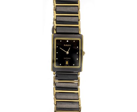 Rado Unisexquarzuhr, Ref. 160.0281.3N, HightechCeramic / Double, schwarzes Zifferblatt mit vergoldeten Punktindizies und eine