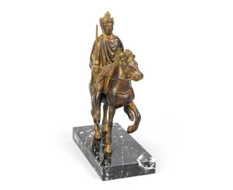 Karl der Große zu Pferde, Bronze mit Resten von Vergoldung, Replik mach Original aus dem 9. Jh. im Musée du Louvre, 20. Jh., 