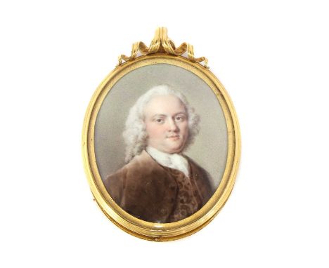 French School, c.1740Portrait of a gentleman in a brown coatenamel, oval4.3 x 3.5cm