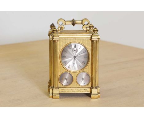 A William IV gilt brass carriage timepiece,c.1835, in the manner of Thomas Cole, the case engine turned below a scrolled and 