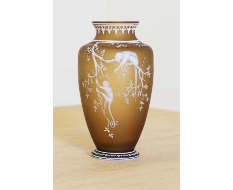 A Thomas Webb &amp; Sons Gem Cameo glass vase,c.1880, Stourbridge, of shouldered form with a short flared neck and spread foo