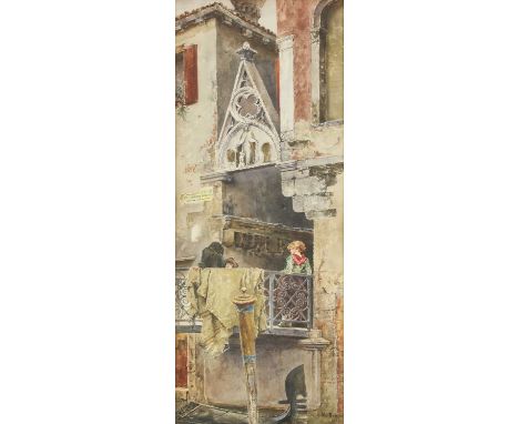 Aleksandr Nikolaev Roussoff (Russian, 1844-1928)Figures on a balcony by a Venetian canalsigned 'A N Roussoff' and dated 1883 