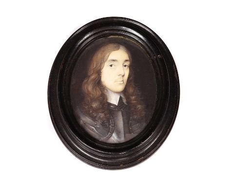 Circle of John Hoskins (c.1595-1664)Portrait of a young gentleman in armour, c.1660on card, oval7.5 x 6cmCondition report: Pl