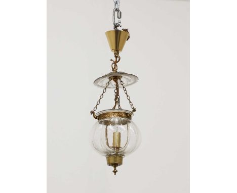 A lobed crystal glass hall lantern by Val Saint-Lambert,19th century, Belgian, of lobed bulbous form, with a cast gilt-metal 